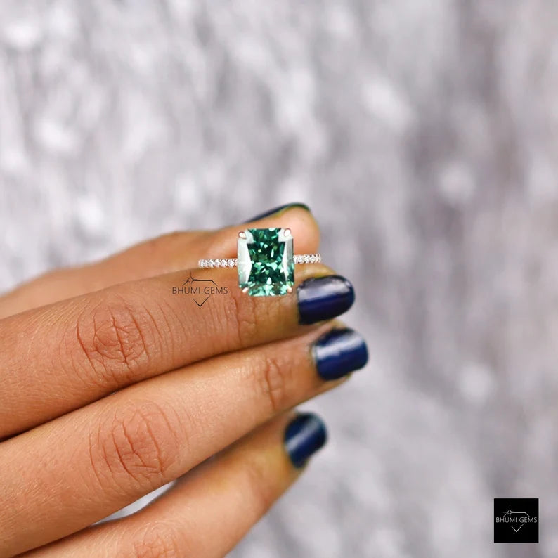 5CT Green Radiant Moissanite Engagement Ring