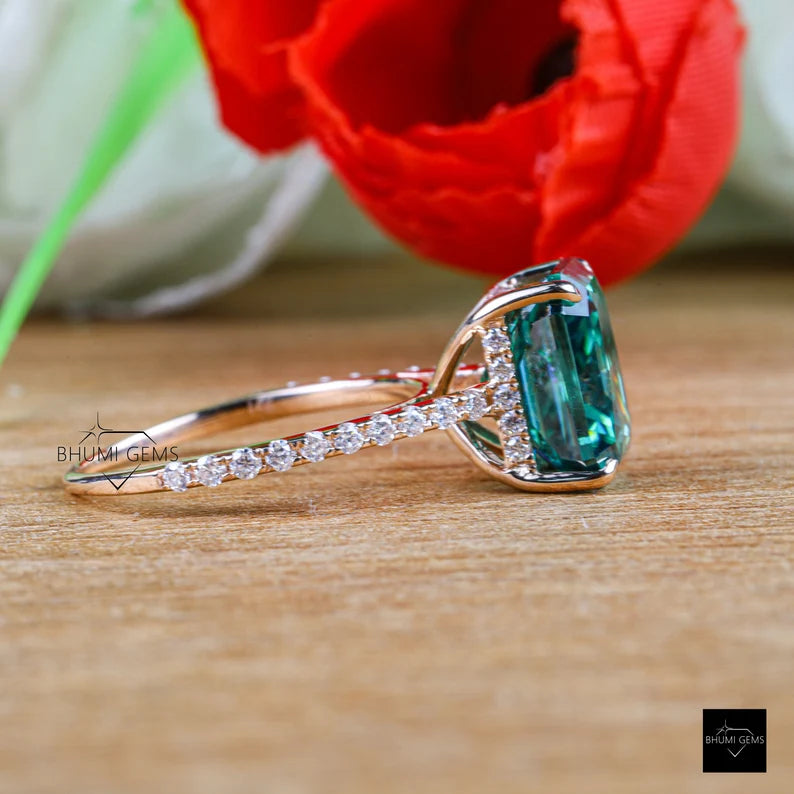 5 CT Green Radiant Moissanite Engagement Ring - view 6