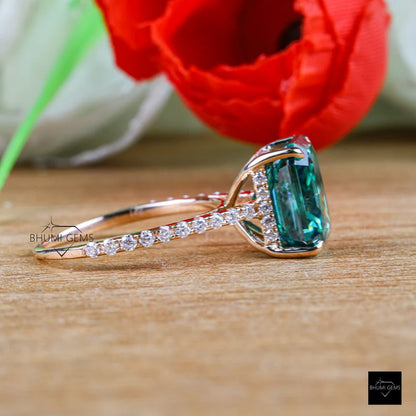 5 CT Green Radiant Moissanite Engagement Ring - view 6