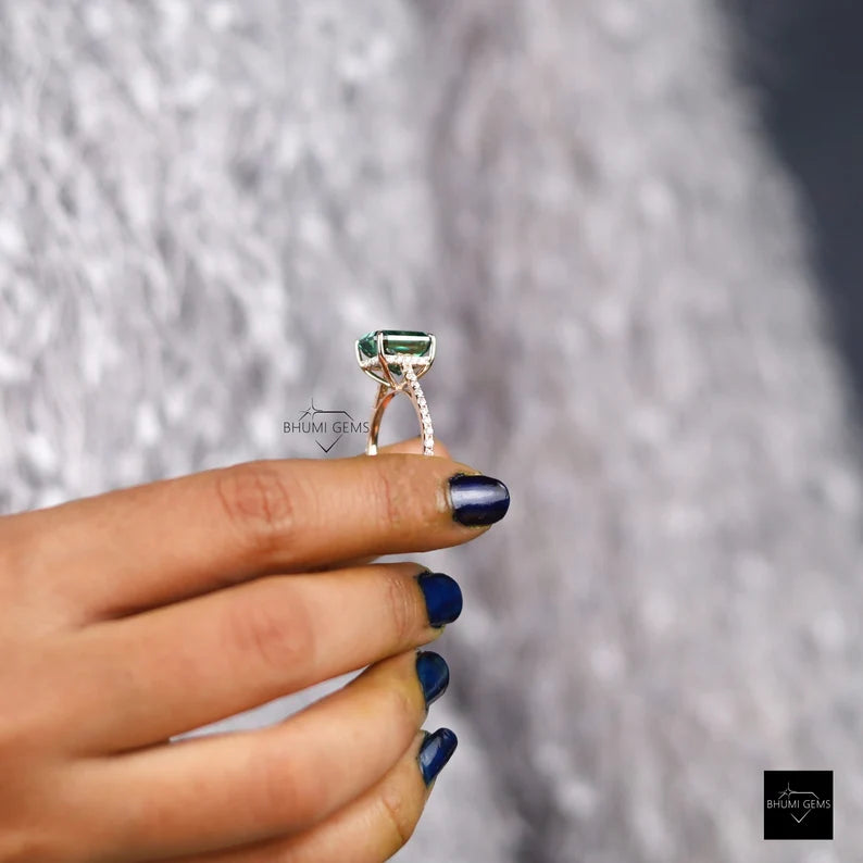 5 CT Green Radiant Moissanite Engagement Ring - view 4