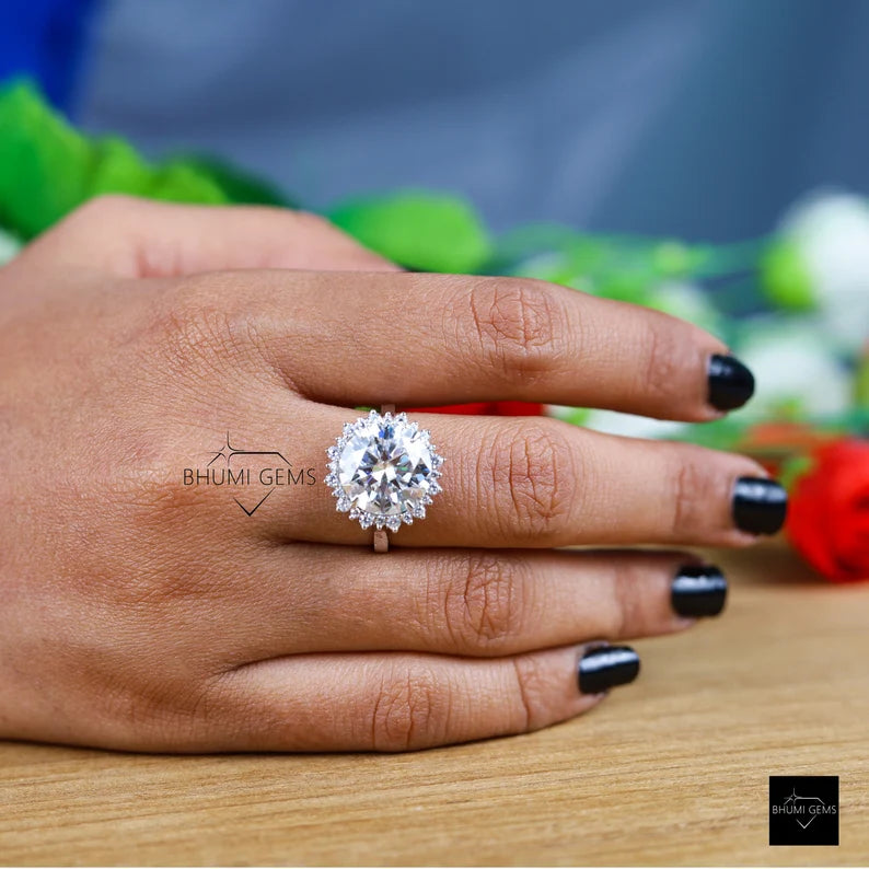 5 CT Round Cut Moissanite Halo Engagement Ring - view 3