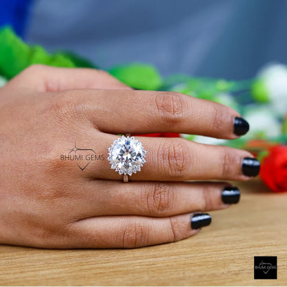 5 CT Round Cut Moissanite Halo Engagement Ring - view 3