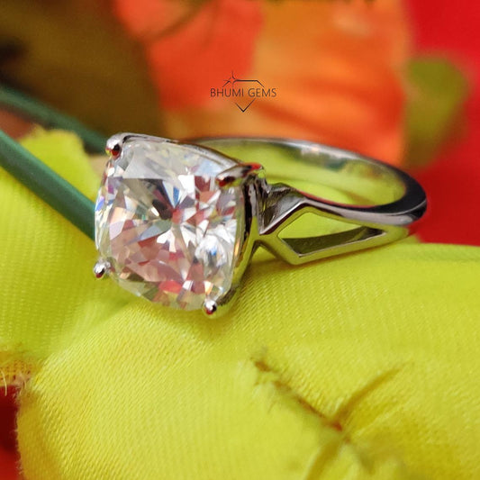 5.14 TCW Cushion Cut VVS1 Colorless Moissanite Engagement Ring | Solitaire Ring | Ring For Her | Wedding Ring | Silver Gold Ring | Bhumi Gems