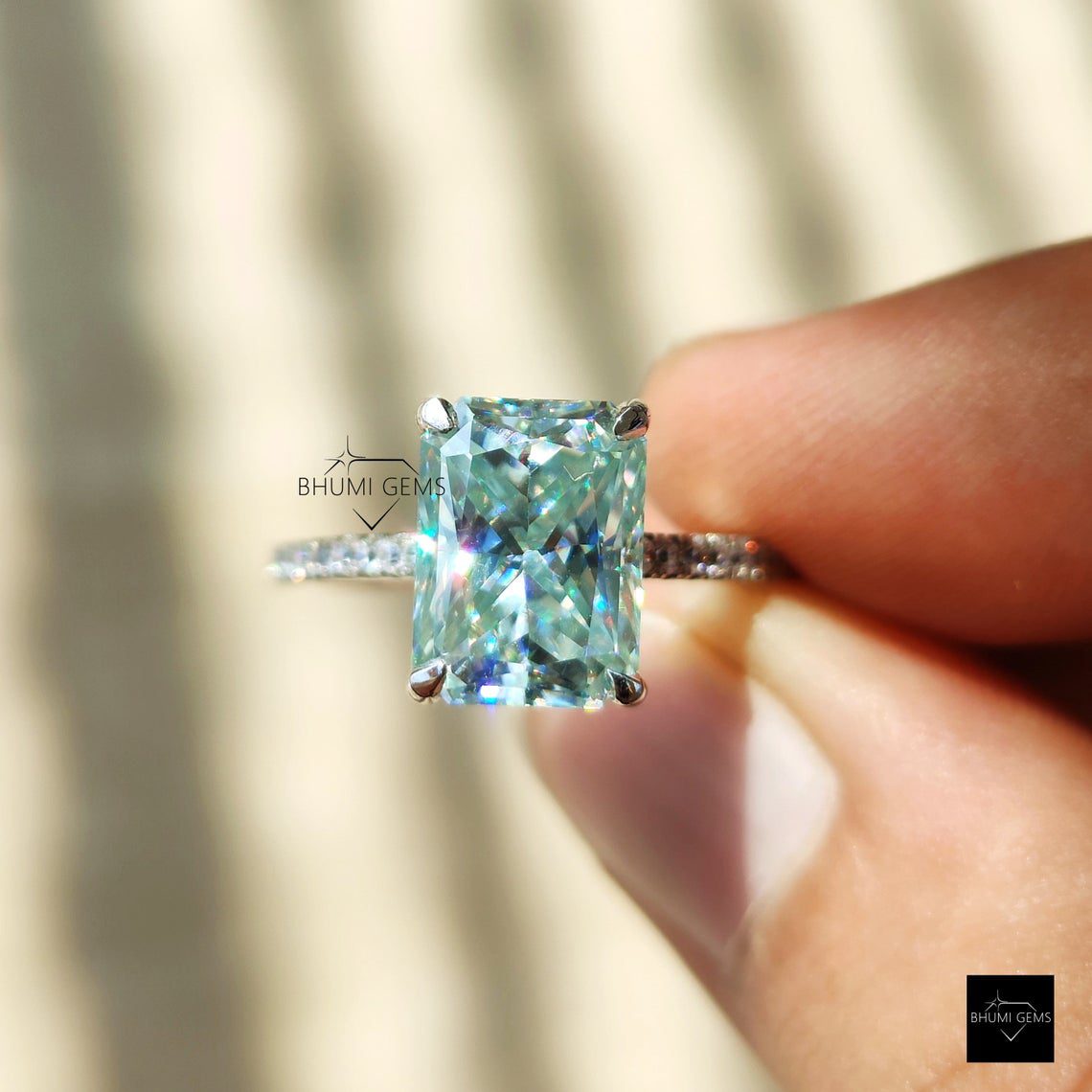 5.44 TCW Radiant Solitaire Moissanite Engagement Ring - view 5