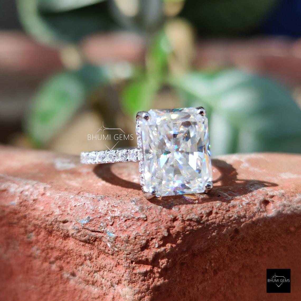 5.57TCW Radiant Moissanite Ring | Hidden Halo Ring | Gift