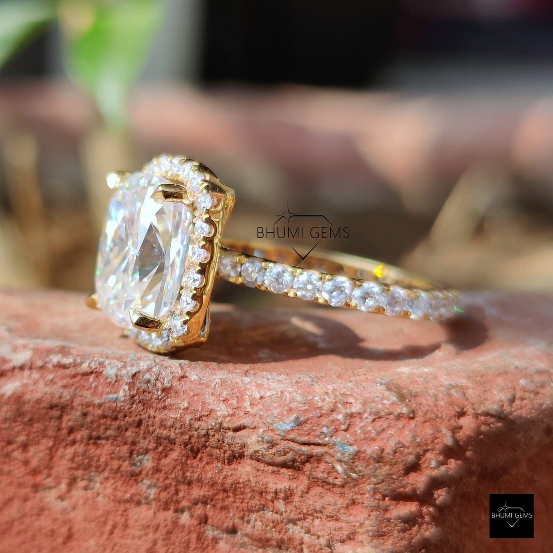 5.69TCW Elongated Cushion Moissanite Halo Engagement Ring - view 2