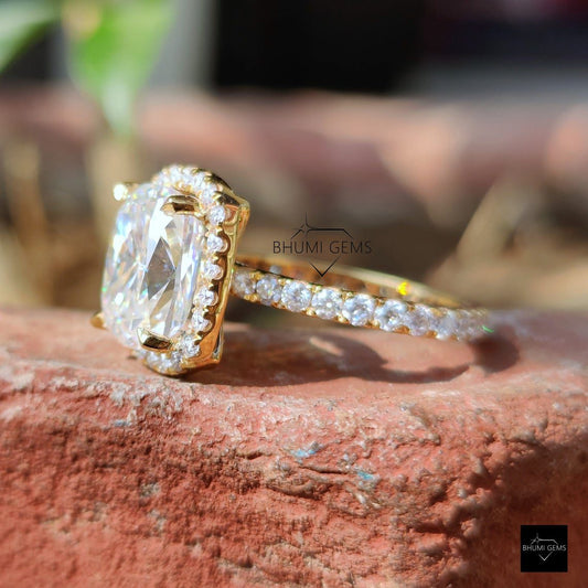 5.69TCW Elongated Cushion Moissanite Halo Engagement Ring - view 2