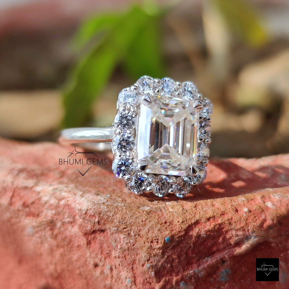 5.69TCW Emerald Moissanite Engagement Ring - view 3