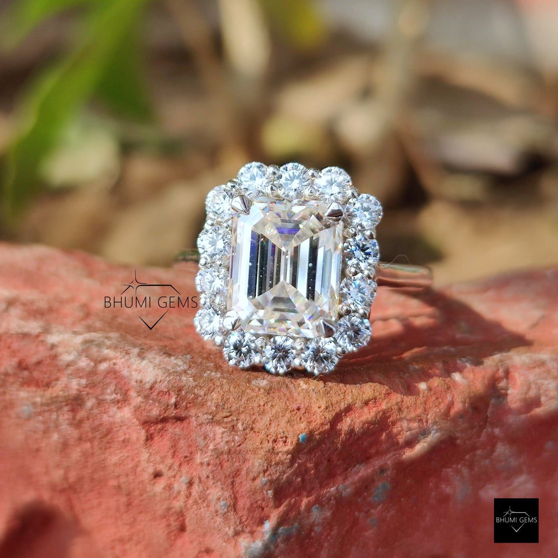 5.69TCW Emerald Moissanite Engagement Ring