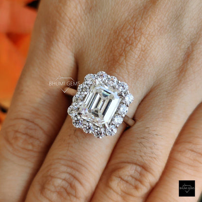 5.69TCW Emerald Moissanite Engagement Ring - view 6