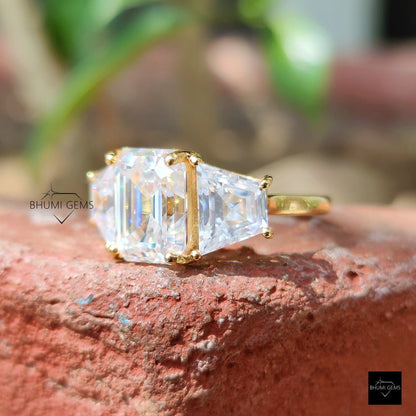 5 TCW Emerald & Trapezoid Cut Moissanite Engagement Ring - view 3