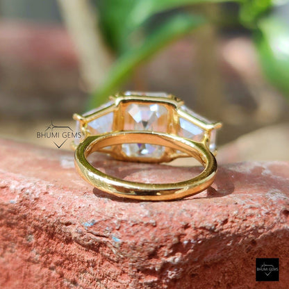 5 TCW Emerald & Trapezoid Cut Moissanite Engagement Ring - view 5