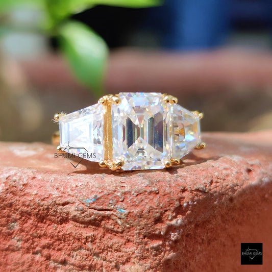 5 TCW Emerald & Trapezoid Cut Moissanite Engagement Ring - view 2