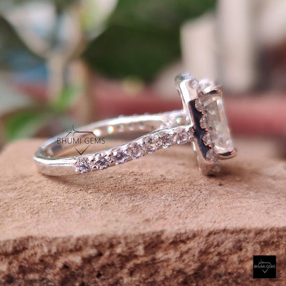 5.74TCW Asscher Cut Colorless Moissanite Ring, Engagement Ring, Halo Ring, Wedding Ring, Bridal Set Claw Prong Art Deco Ring Gift For Her