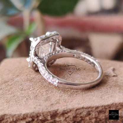 5.74TCW Asscher Cut Colorless Moissanite Ring, Engagement Ring, Halo Ring, Wedding Ring, Bridal Set Claw Prong Art Deco Ring Gift For Her