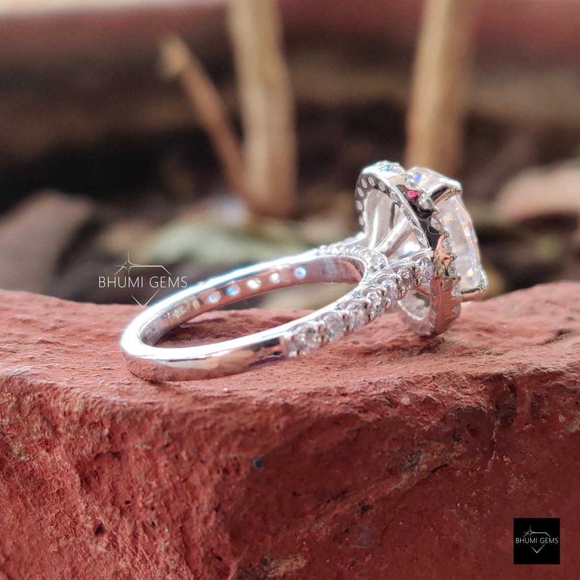 5.49 TCW Oval Cut Moissanite Halo Engagement Ring - view 3