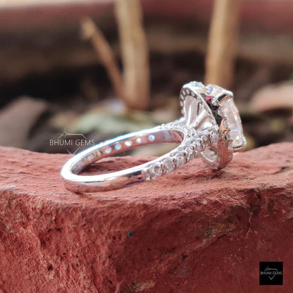 5.49 TCW Oval Cut Moissanite Halo Engagement Ring - view 3