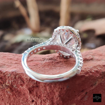 5.49 TCW Oval Cut Moissanite Halo Engagement Ring - view 4