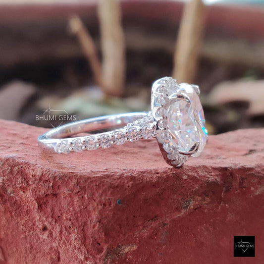 5.49 TCW Oval Cut Moissanite Halo Engagement Ring - view 2