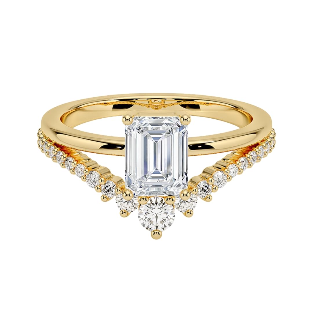 Solitaire 1 CT Emerald Cut Lab Grown Diamond Curved Engagement Ring - view 6