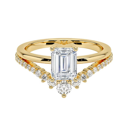 Solitaire 1 CT Emerald Cut Lab Grown Diamond Curved Engagement Ring - view 6