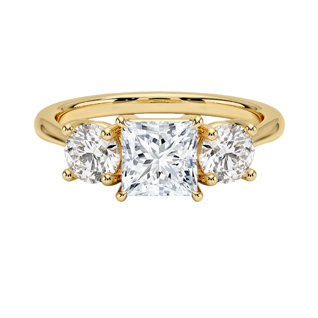 Solitaire 1 CT Princess Cut Lab Grown Diamond Three Stone Engagement Ring - view 4