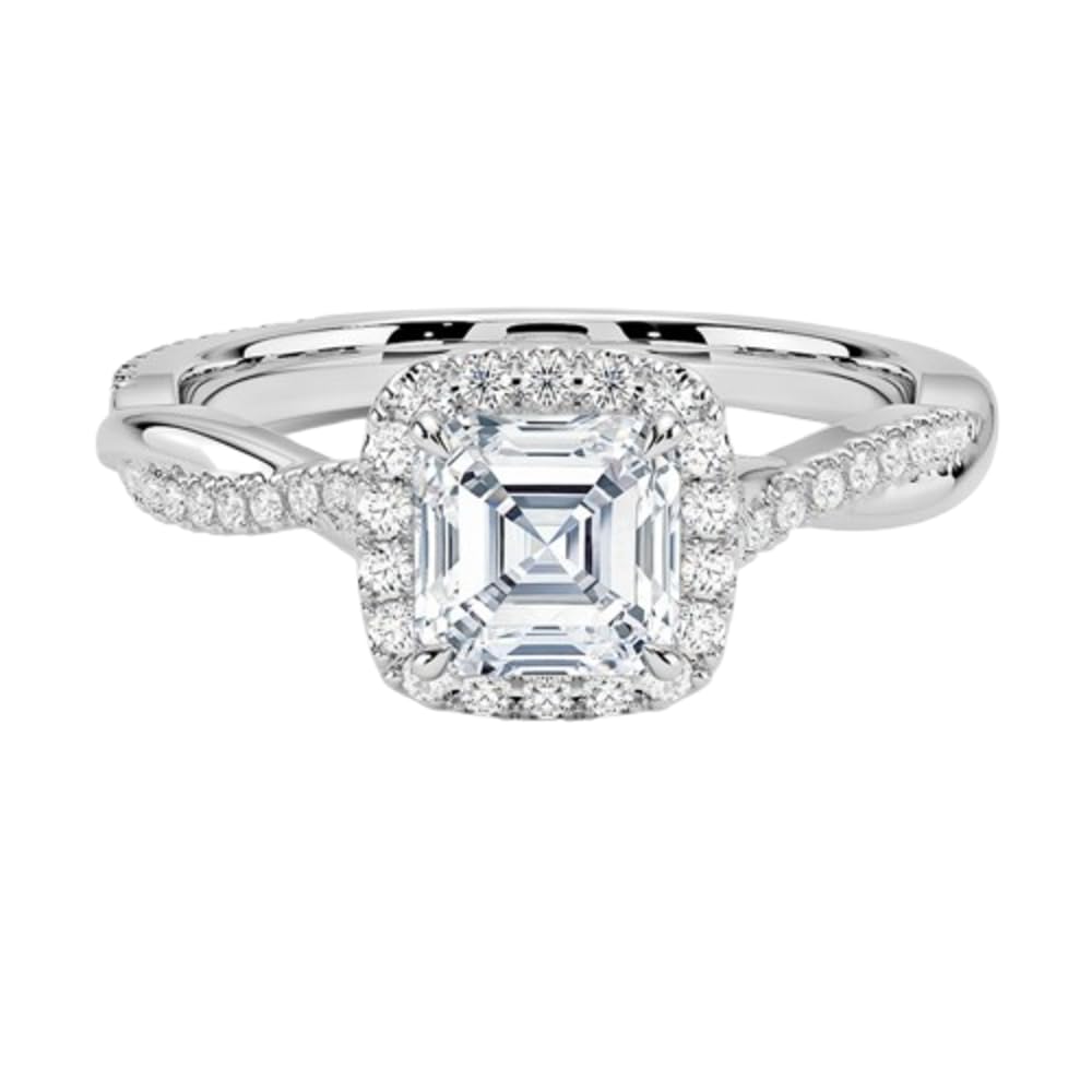 Twisted Band 1 CT Asscher Cut Lab Grown Diamond Engagement Halo Ring - view 4