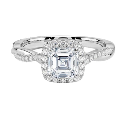 Twisted Band 1 CT Asscher Cut Lab Grown Diamond Engagement Halo Ring - view 4
