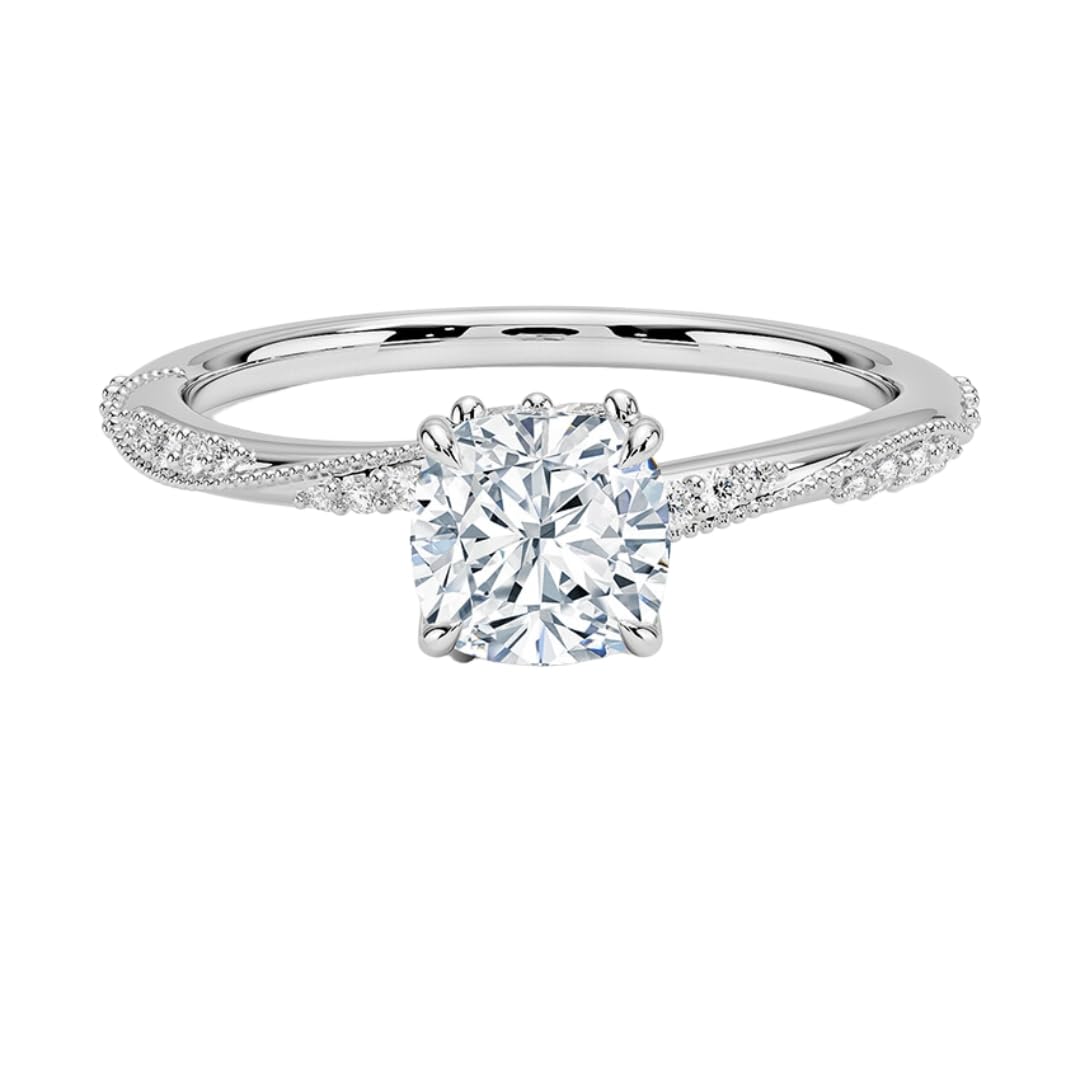 Solitaire 1 CT Cushion Cut Lab Grown Diamond Engagement Ring - view 6