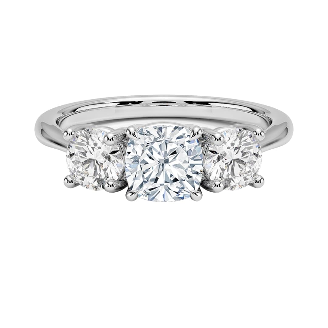 Solitaire 1 CT Cushion Cut Lab Grown Diamond Three Stone Engagement Ring - view 1