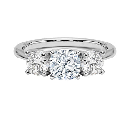 Solitaire 1 CT Cushion Cut Lab Grown Diamond Three Stone Engagement Ring - view 1