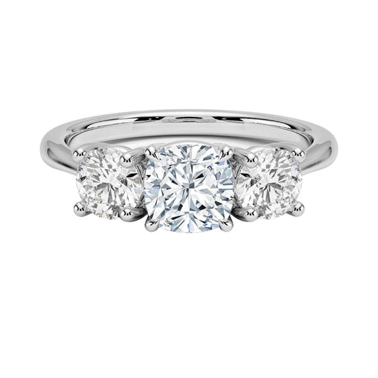 Solitaire 1 CT Cushion Cut Lab Grown Diamond Three Stone Engagement Ring - view 1