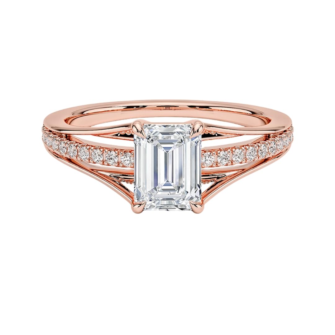 Pave 1 CT Emerald Cut Lab Grown Diamond Engagement Ring - view 1