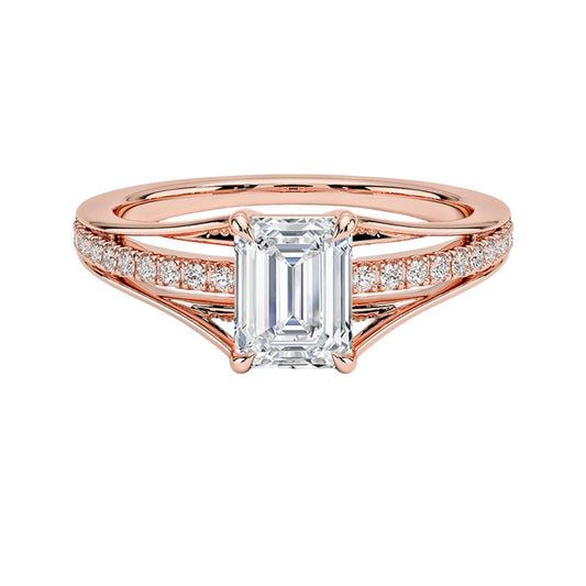 Pave 1 CT Emerald Cut Lab Grown Diamond Engagement Ring - view 1