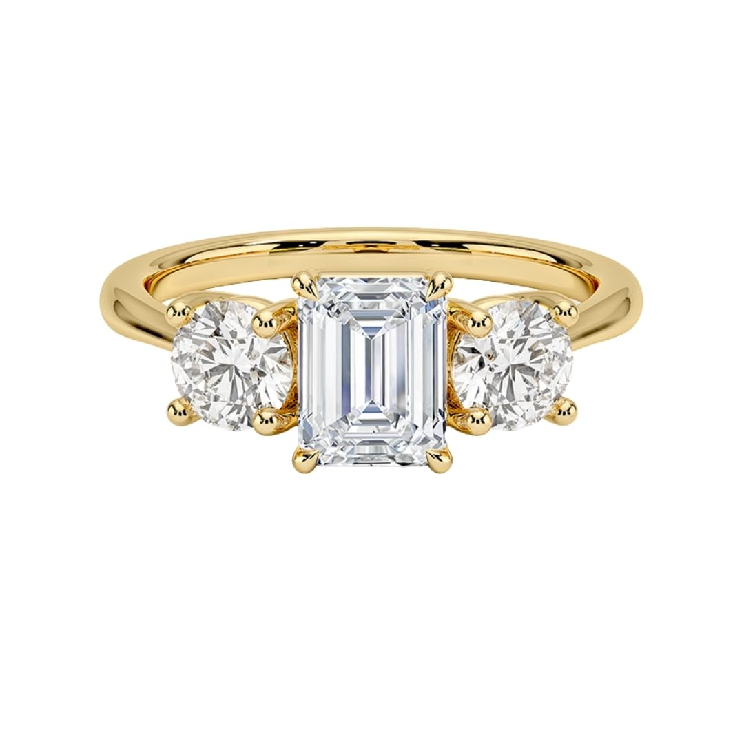 Solitaire 1 CT Emerald Cut Lab Grown Diamond Three Stone Engagement Ring - view 4