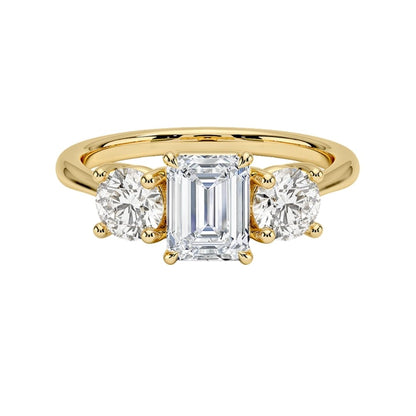 Solitaire 1 CT Emerald Cut Lab Grown Diamond Three Stone Engagement Ring - view 4
