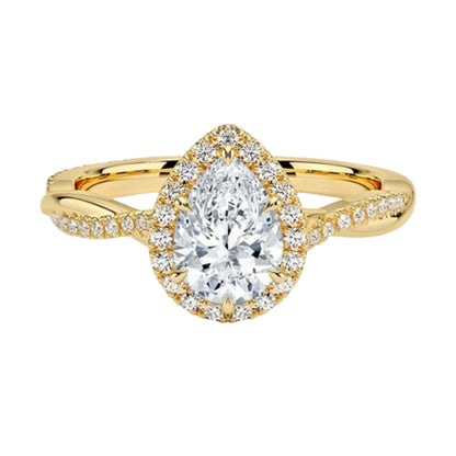 Twisted Band 1 CT Pear Cut Lab Grown Diamond Engagement Halo Ring - view 6