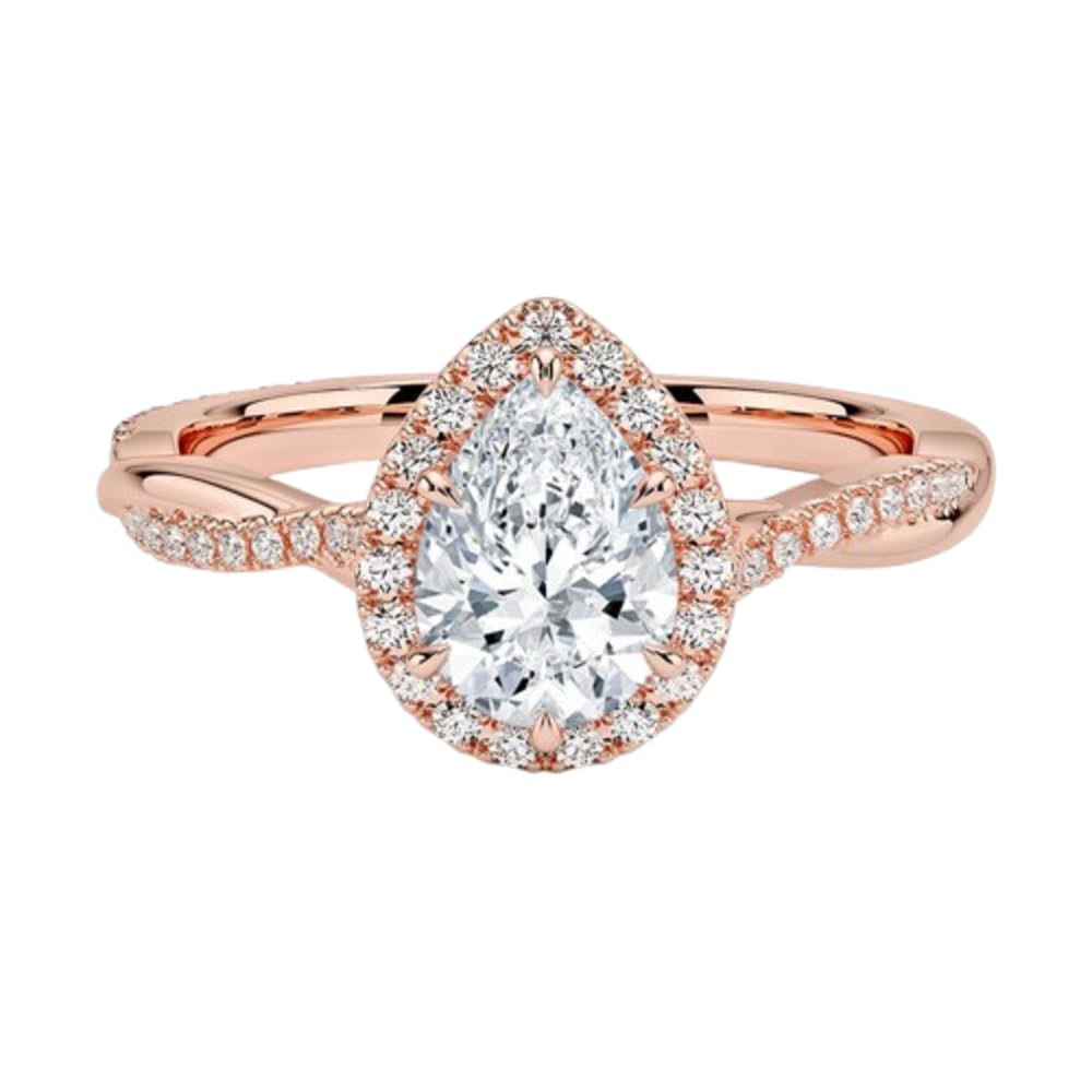 Twisted Band 1 CT Pear Cut Lab Grown Diamond Engagement Halo Ring - view 1