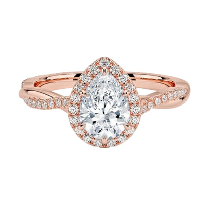 Twisted Band 1 CT Pear Cut Lab Grown Diamond Engagement Halo Ring - view 1