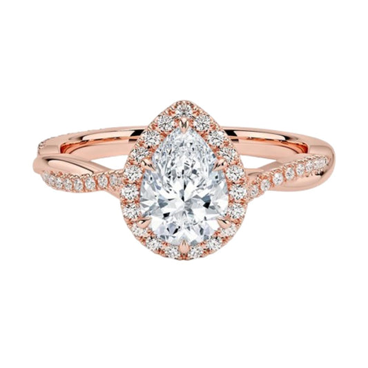 Twisted Band 1 CT Pear Cut Lab Grown Diamond Engagement Halo Ring - view 1