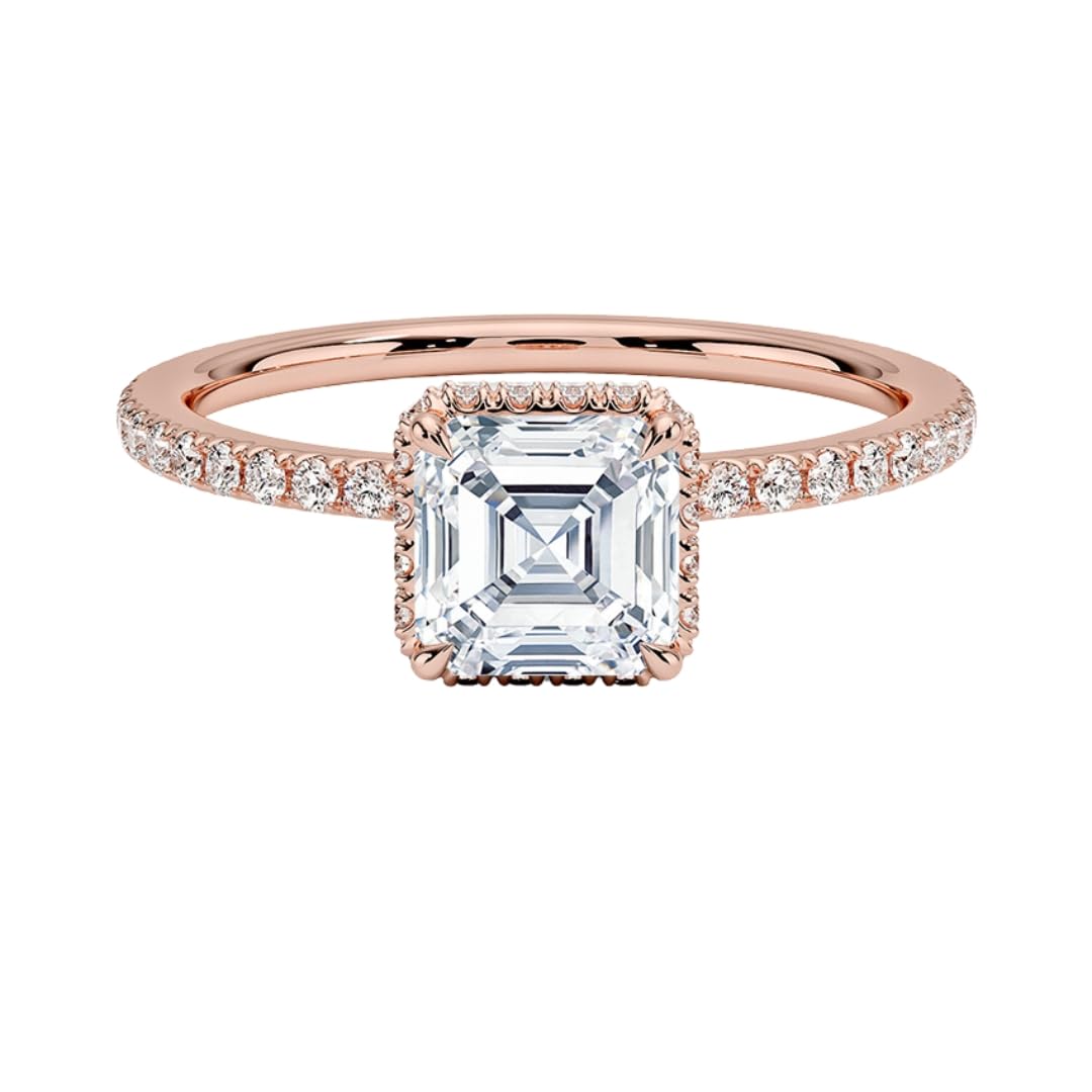 Hidden Halo 1 CT Asscher Cut Lab Grown Diamond Ring - view 4