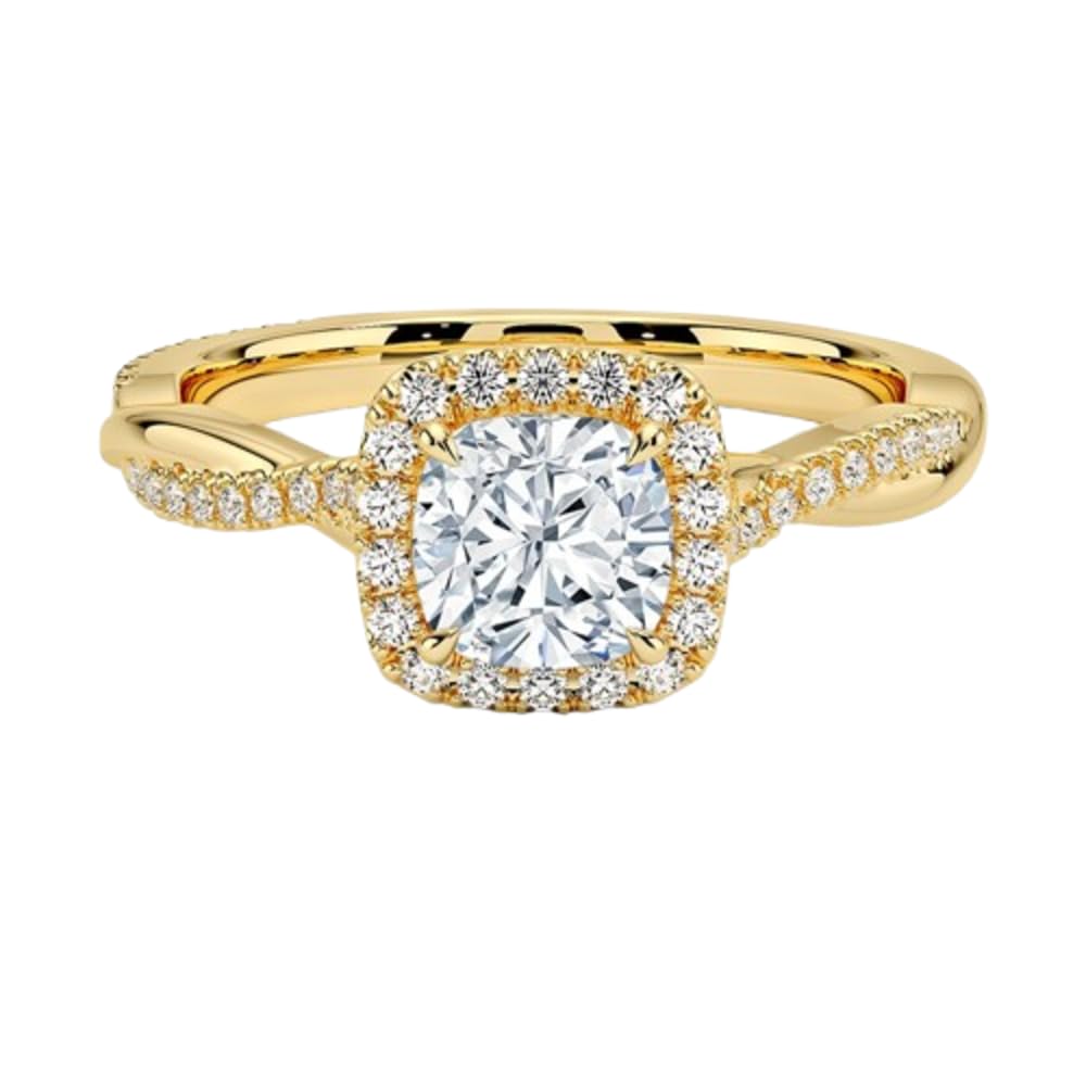 Twisted Band 1 CT Cushion Cut Lab Grown Diamond Engagement Halo Ring - view 6