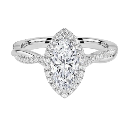 Twisted Band 1 CT Marquise Cut Lab Grown Diamond Engagement Halo Ring - view 1