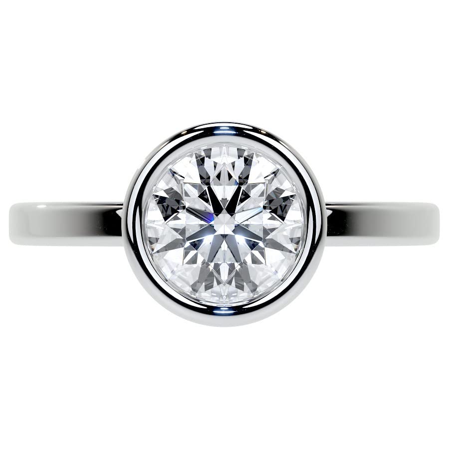 Bezel Hidden Halo 1 CT Round Cut Lab Grown Diamond Solitaire Engagement Ring - view 6