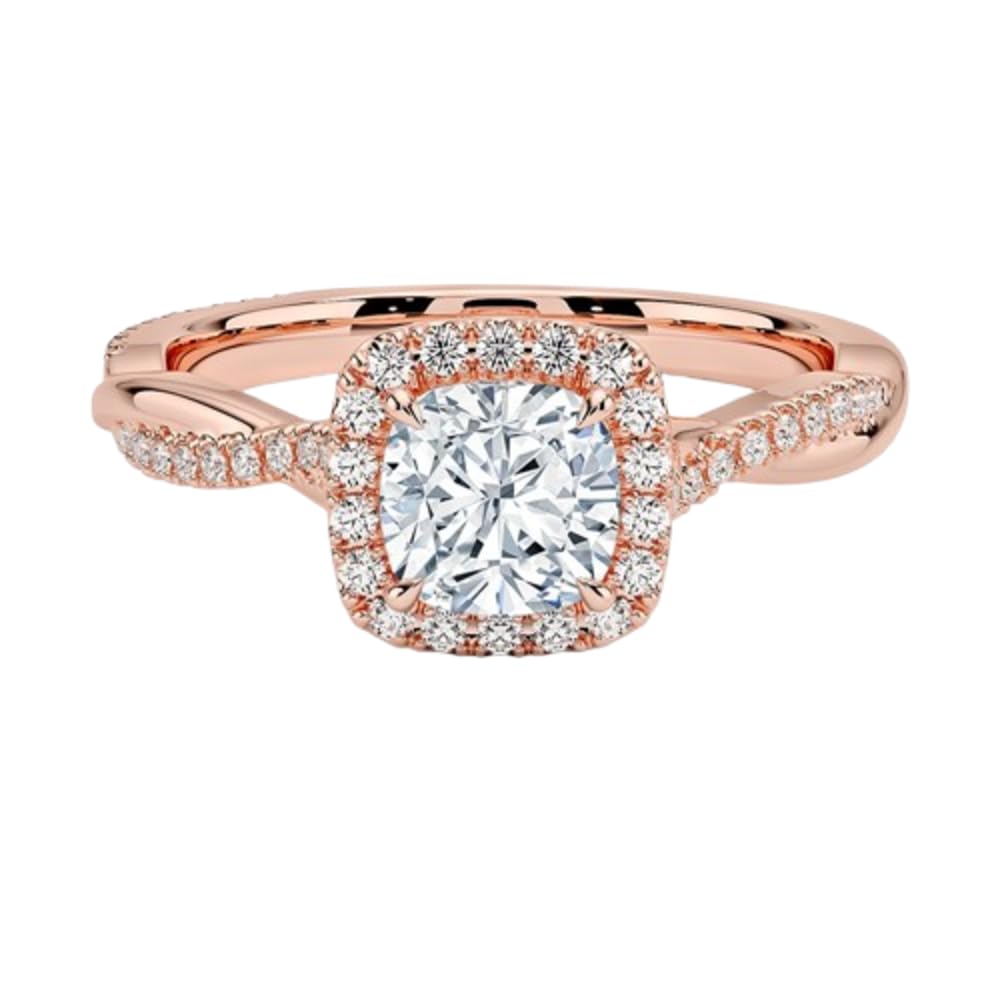 Twisted Band 1 CT Cushion Cut Lab Grown Diamond Engagement Halo Ring - view 1