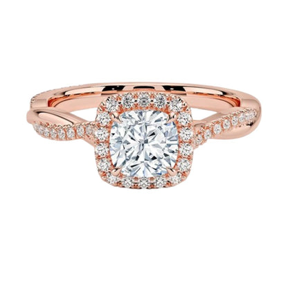 Twisted Band 1 CT Cushion Cut Lab Grown Diamond Engagement Halo Ring - view 1