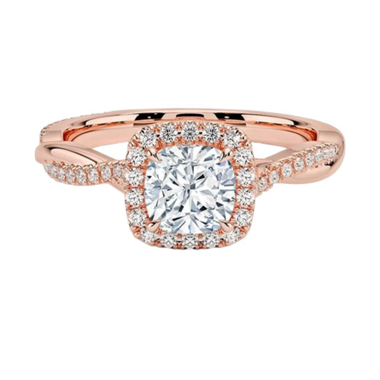Twisted Band 1 CT Cushion Cut Lab Grown Diamond Engagement Halo Ring - view 1