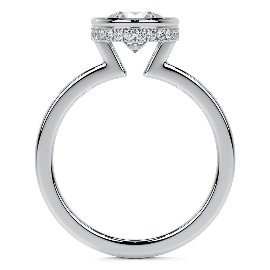 Bezel Hidden Halo 1 CT Round Cut Lab Grown Diamond Solitaire Engagement Ring - view 2