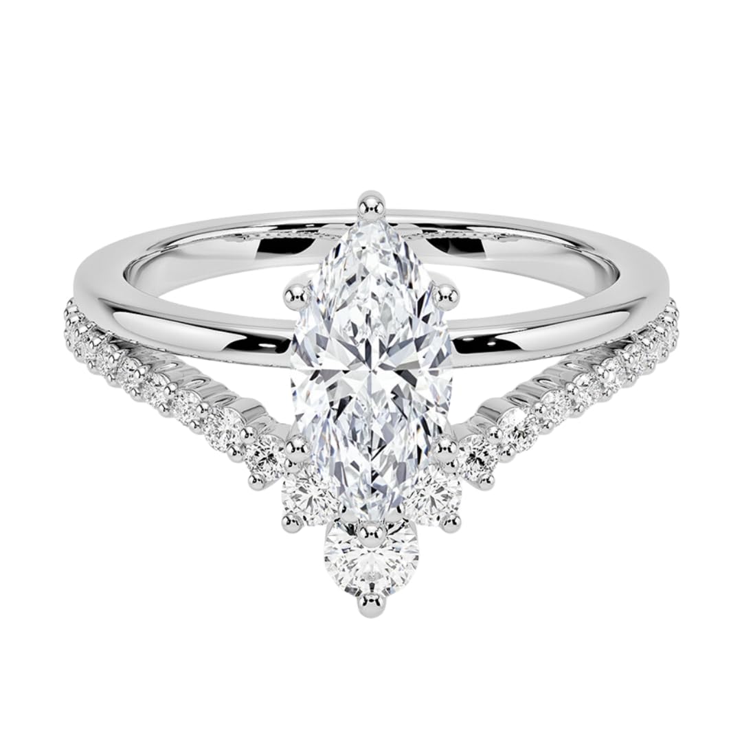 Solitaire 1 CT Marquise Cut Lab Grown Diamond Curved Engagement Ring - view 6