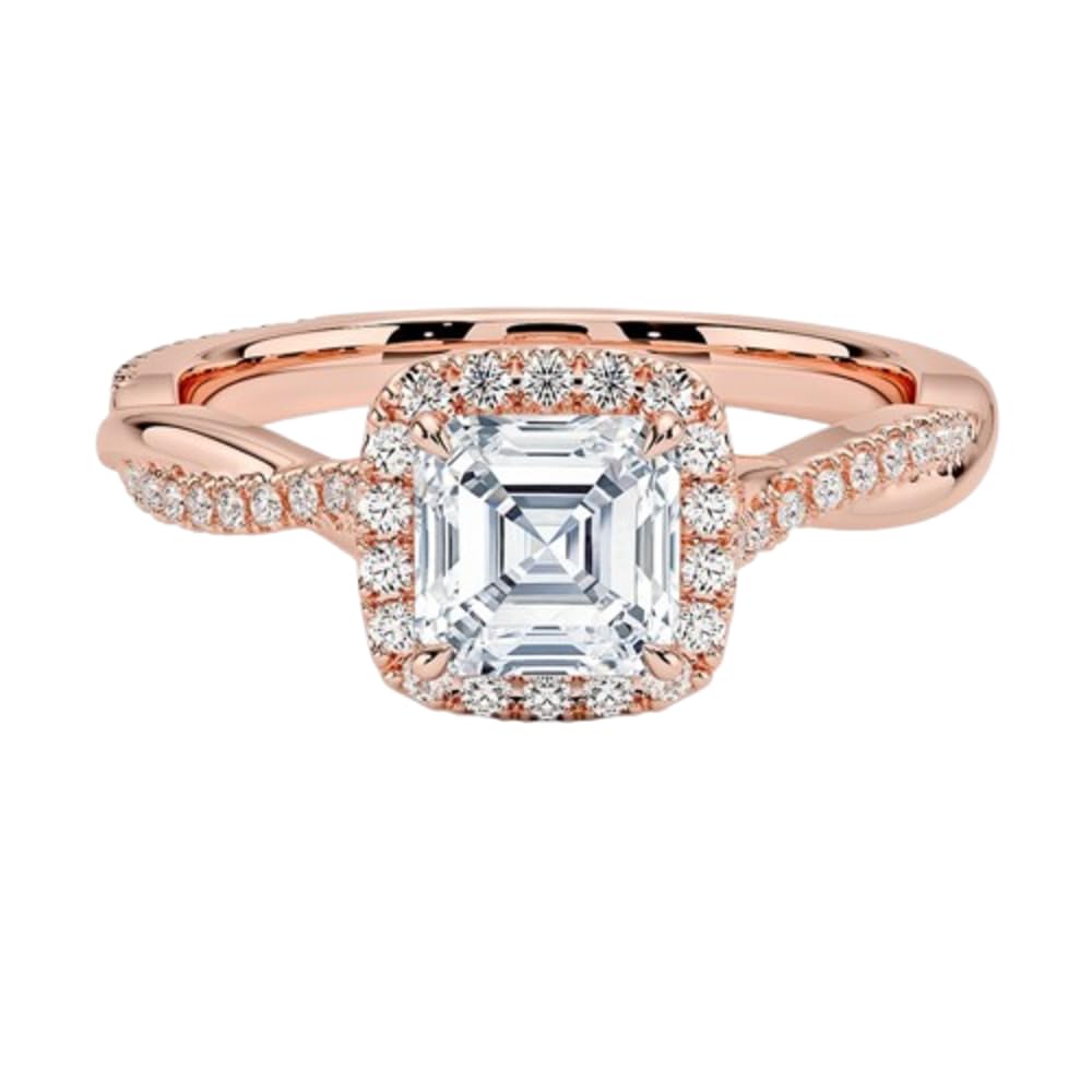 Twisted Band 1 CT Asscher Cut Lab Grown Diamond Engagement Halo Ring - view 1